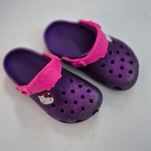 Purple hot pink sparkle sparkly Crocs Hello Kitty girl size 10/11